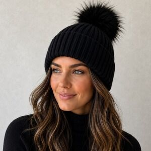 Linda Richards New York Genuine Fur Wool Pom Beanie